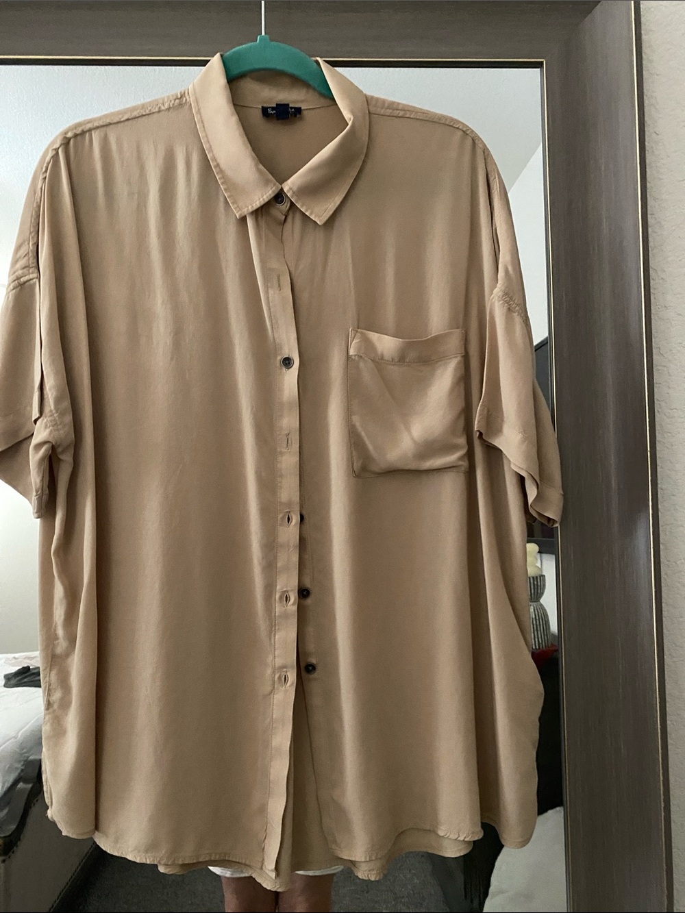 Splendid Oversized Button-Down Blouse in Tan